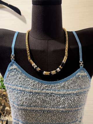 Chanel Black and Gold Enamel and Crystal Wave Short Necklace