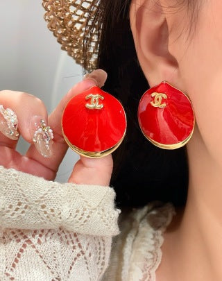 Chanel Red Enamel Gold Stud Earrings – Elegant Luxury Fashion Jewelry