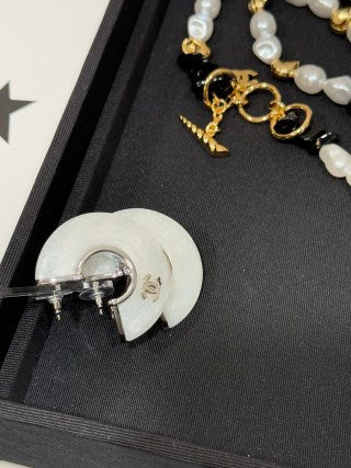 Chanel Mother of Pearl Signature Hoop Earrings