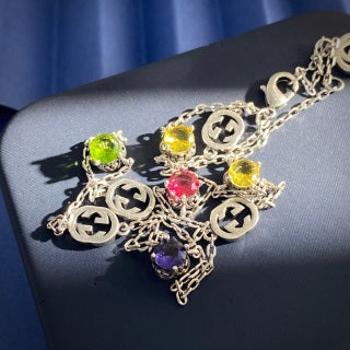 Gucci Mini Interlocking G Gemstone Chain Necklace