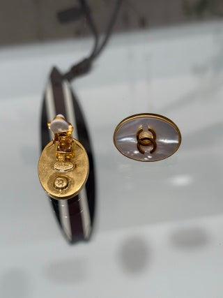 Chanel Vintage Gold-Tone Oval Clip-On Earrings with Natural Mother-of-Pearl