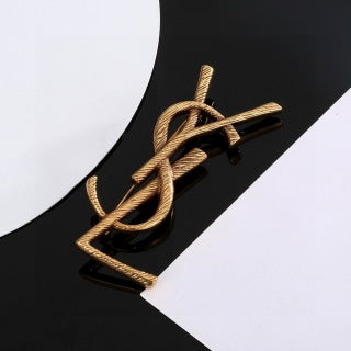 YSL Twisted Rope Monogram Gold Brooch