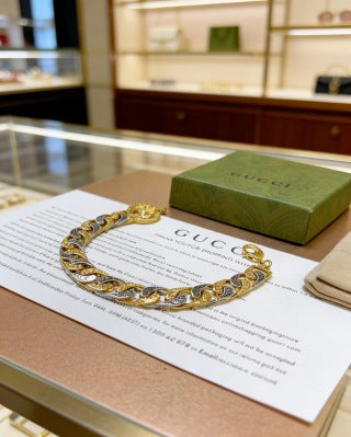 Gucci Interlocking G Twisted Chain Crystal Link Bracelet