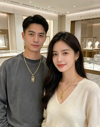 Bvlgari Gold Geometric Pendant Chain Necklace – Elegant Luxury Jewelry
