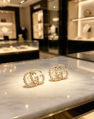 Gucci Interlocking G Pearl Circle Stud Earrings