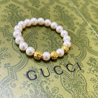Gucci Interlocking G Pearl Bead Medallion Bracelet