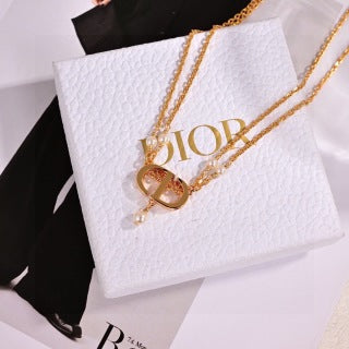 Dior CD Pearl Ribbon Layered Necklace