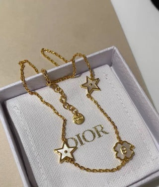 Dior Star Flower Charm Gold Chain Necklace