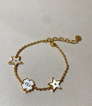 Dior Star Flower Charm Gold Chain Bracelet