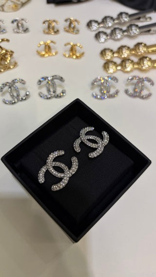 CHANEL Crystal Interlocking Stud Earrings