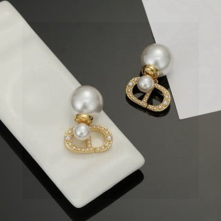 Dior Pearl CD Crystal Medallion Stud Earrings