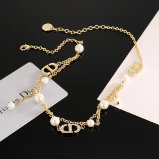 Dior Pearl CD Charm Layered Necklace