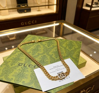 Gucci Interlocking G Crystal Double Chain Statement Necklace