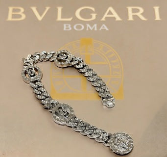 Bvlgari Silver Medallion Crystal Link Bracelet – Elegant Luxury Jewelry