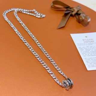 Bvlgari Silver Pave Chain Circle Pendant Necklace – Elegant Luxury Jewelry