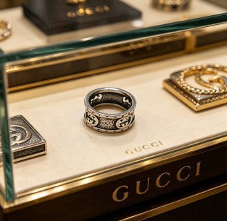 Gucci Interlocking G Filigree Engraved Wide Band Ring