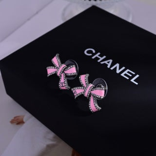 CHANEL Rosy Bow CC Embellished Stud Earrings