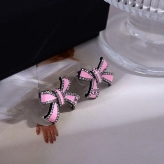 CHANEL Rosy Bow CC Embellished Stud Earrings