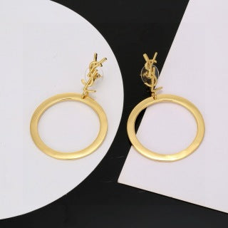 YSL Monogram Circle Hoop Drop Earrings