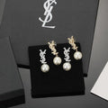 YSL Pearl Monogram Charm Drop Earrings