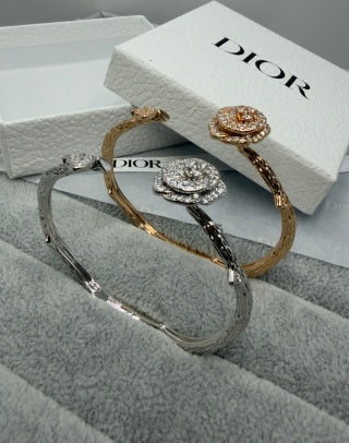 Dior Rose Crystal CD Open Bangle Bracelet