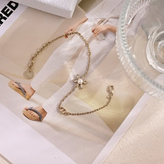 Dior Pearl Flower Charm Chain Bracelet