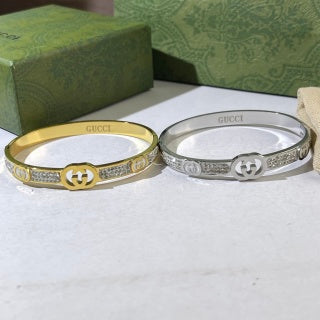 Gucci Interlocking G Pavé Line Open Cuff Bangle Bracelet