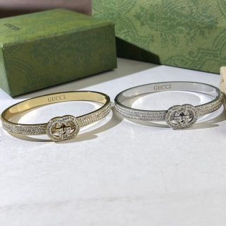 Gucci GG Pavé Oval Medallion Cuff Bracelet