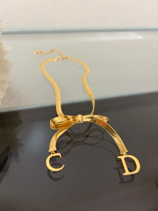 Dior Bow CD Charm Gold Chain Necklace