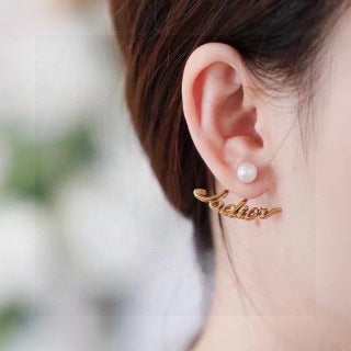 Dior J'Adior Script Gold Stud Earrings