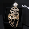 CHANEL Pearl Cage Chain Brooch