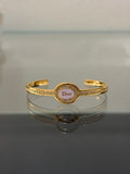 Dior Pearl Medallion Crystal Open Bangle Bracelet