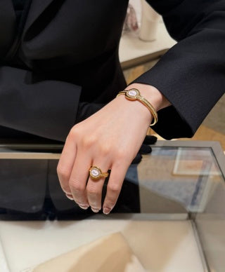 Dior Pearl Medallion Crystal Open Bangle Bracelet