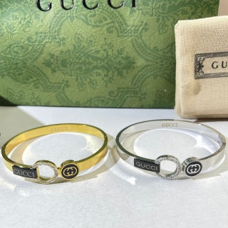 Gucci GG Enamel Logo Crystal Cuff Bracelet