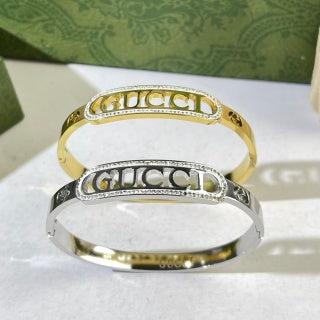 Gucci Logo Script Crystal Cuff Bracelet