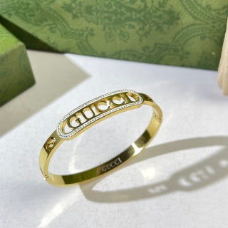 Gucci Logo Script Crystal Cuff Bracelet