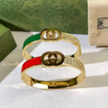Gucci GG Enamel Stripe Crystal Cuff Bracelet