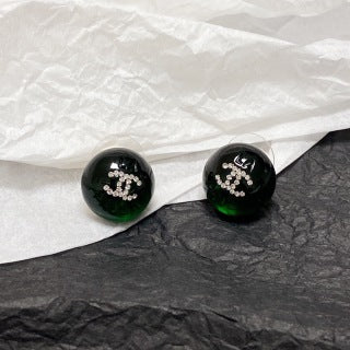 CHANEL Enamel Pearl Tone Round Stud Earrings