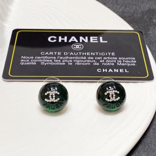 CHANEL Enamel Pearl Tone Round Stud Earrings