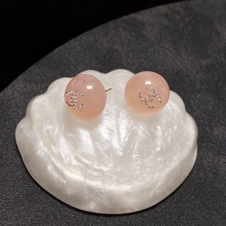 CHANEL Enamel Pearl Tone Round Stud Earrings