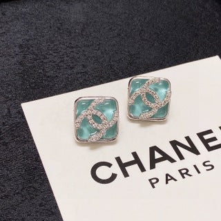 CHANEL Enamel Frame Square Stud Earrings