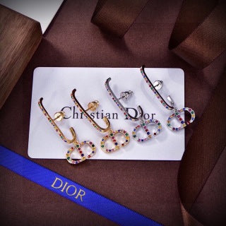 Dior Rainbow Crystal CD Drop Stud Earrings