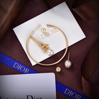 Dior Eiffel Pearl Hoop Drop Stud Earrings