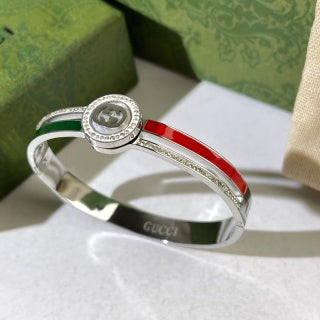 Gucci Interlocking G Web Stripe Crystal Halo Cuff Bracelet
