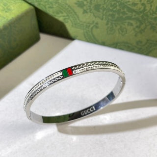 Gucci Web Stripe Crystal Border Slim Cuff Bracelet