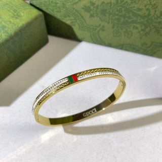 Gucci Web Stripe Crystal Border Slim Cuff Bracelet