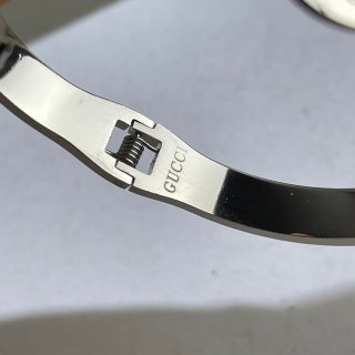 Gucci Interlocking G Web Stripe Medallion Crystal Cuff Bracelet