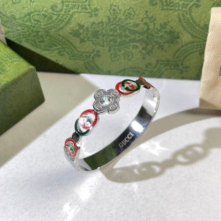 Gucci Interlocking G Web Stripe Floral Link Cuff Bracelet