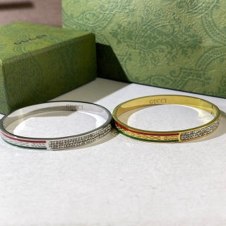 Gucci Web Stripe Crystal Line Open Cuff Bracelet