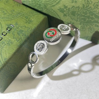 Gucci Interlocking G Web Stripe Medallion Link Cuff Bracelet